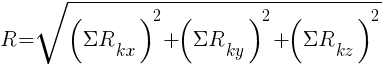 Описание: Описание: Описание: R=sqrt{({{Sigma}R_{kx}})^2+({{Sigma}R_{ky}})^2+({{Sigma}R_{kz}})^2}