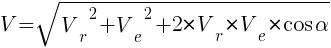 Описание: Описание: Описание: V=sqrt{{V_r}^2+{V_e}^2+2*{V_r}*{V_e}*cos{alpha}}